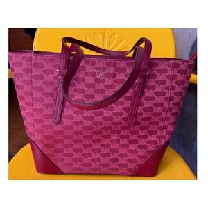 Michael Kors Monogram Jacquard Tote Bag Berry Pink Red Logo Zip Top Shoulder Bag